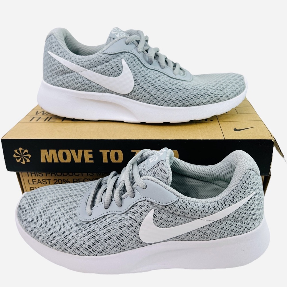 Nike Womens Tanjun - Gray/White Running Shoes Sneakers Size 7.5